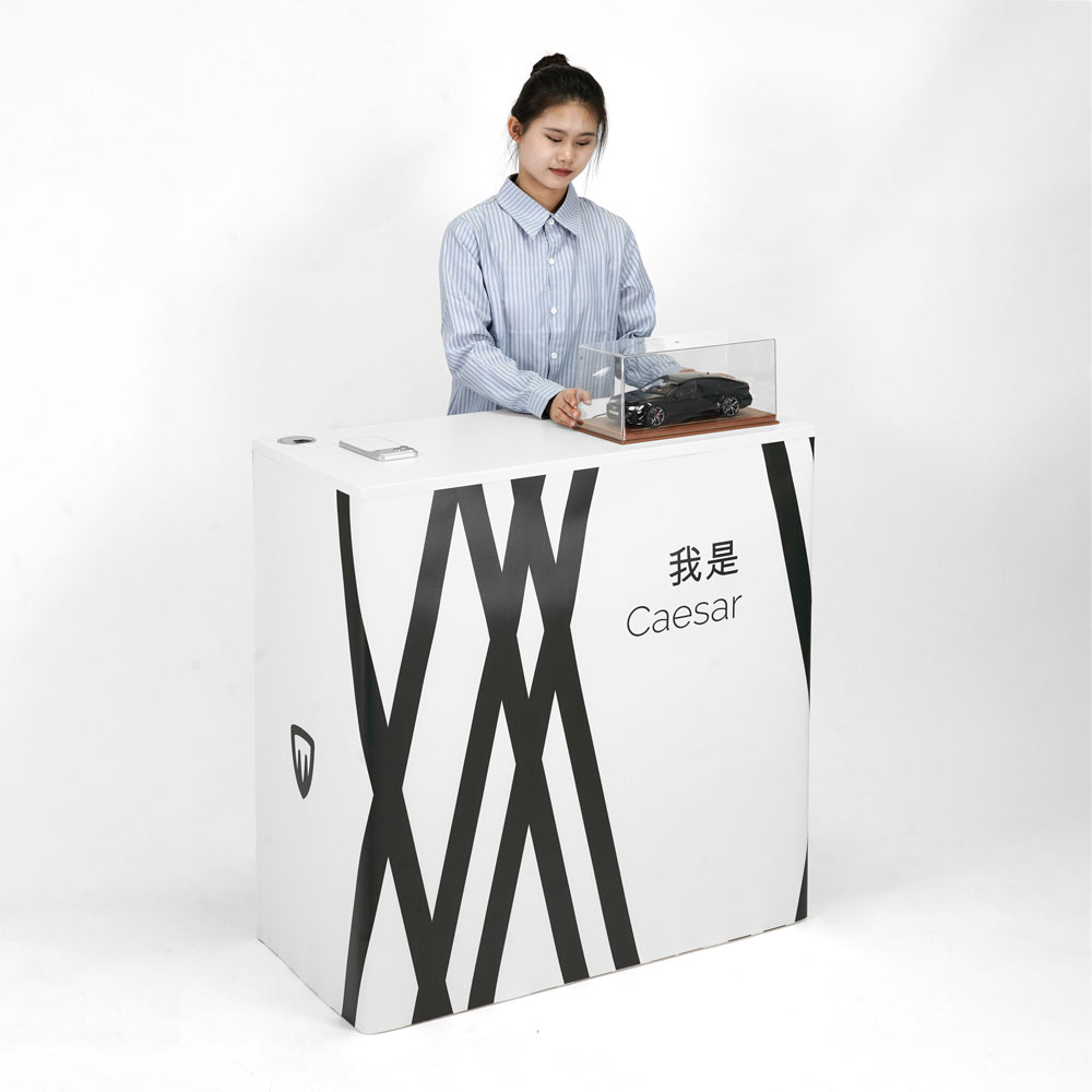 vista trasera del mostrador plegable